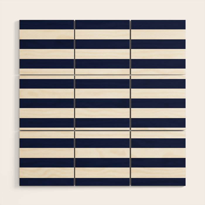 Nautical Navy Blue and White Stripes Wood Wall Art Gallery Image 1