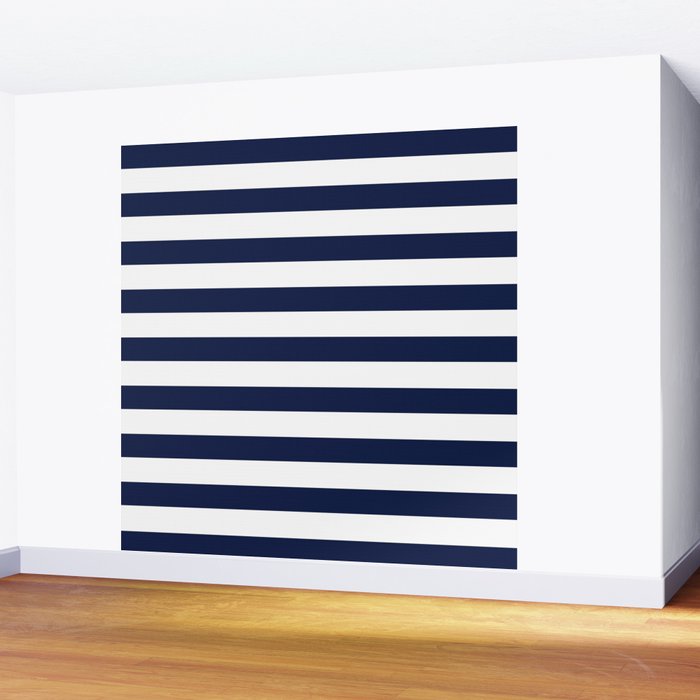 Nautical Navy Blue and White Stripes Wall Mural Gallery Image 2