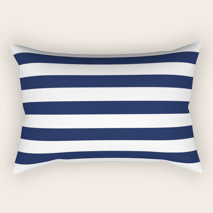 Nautical Navy Blue and White Stripes Rectangular Pillow Gallery Image 2