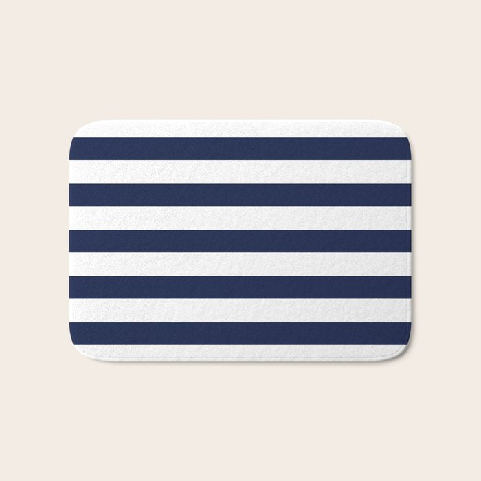 Nautical Navy Blue and White Stripes Bath Mat Gallery Image 1