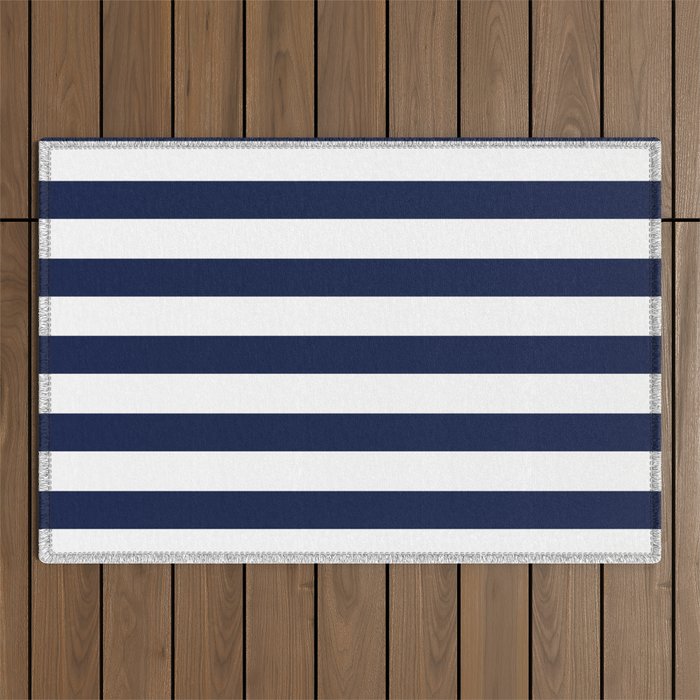 Nautical Navy Blue and White Stripes Outdoor Rug Gallery Image 1