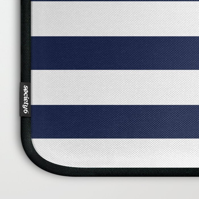 Nautical Navy Blue and White Stripes Laptop Sleeve Gallery Image 3