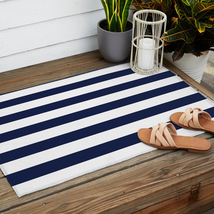 Nautical Navy Blue and White Stripes Outdoor Rug Gallery Image 2