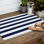 Nautical Navy Blue and White Stripes Outdoor Rug Gallery Image 2