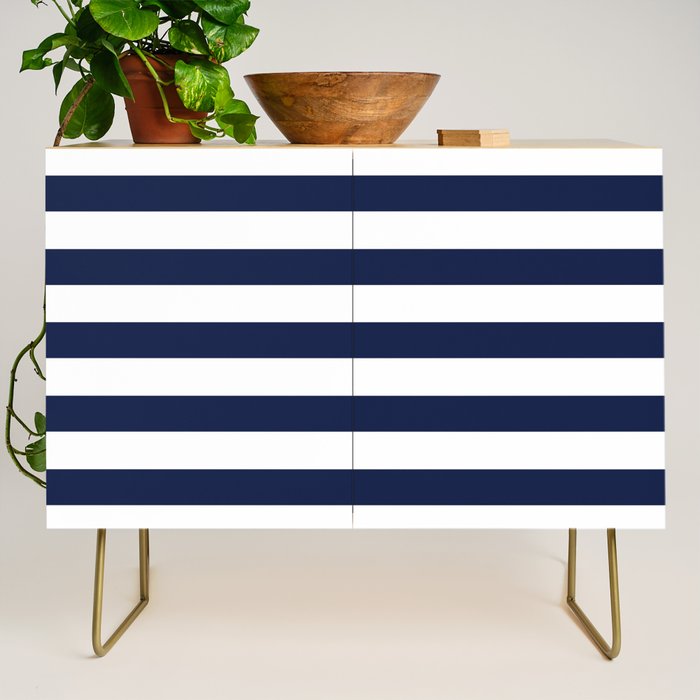 Nautical Navy Blue and White Stripes Credenza Gallery Image 1