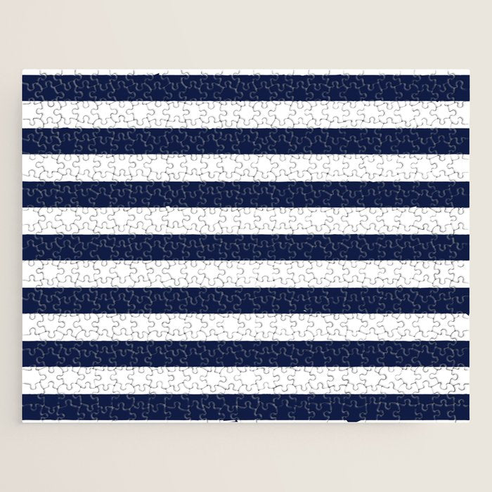 Nautical Navy Blue and White Stripes Jigsaw Puzzle Gallery Image 1