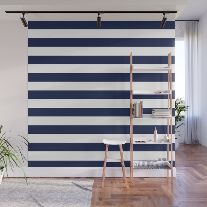 Nautical Navy Blue and White Stripes Wall Mural Gallery Image 1