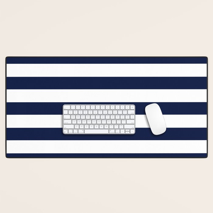 Nautical Navy Blue and White Stripes Desk Mat Gallery Image 1