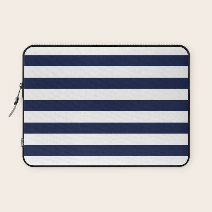 Nautical Navy Blue and White Stripes Laptop Sleeve Gallery Image 1