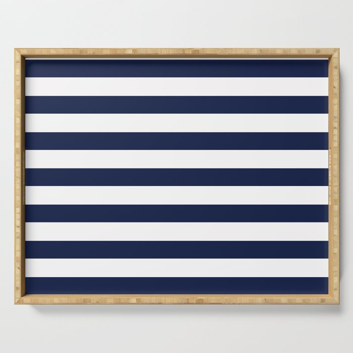 Nautical Navy Blue and White Stripes Serving Tray Gallery Image 1
