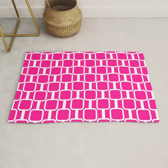 Mod Links Retro Geometric Pattern in Hot Pink and White  Rug Gallery Image 1
