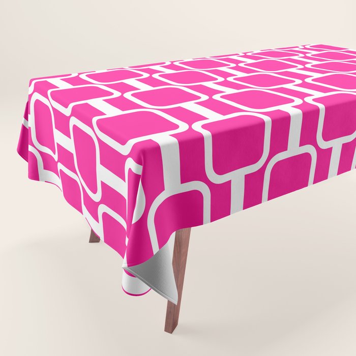 Mod Links Retro Geometric Pattern in Hot Pink and White  Tablecloth Gallery Image 1