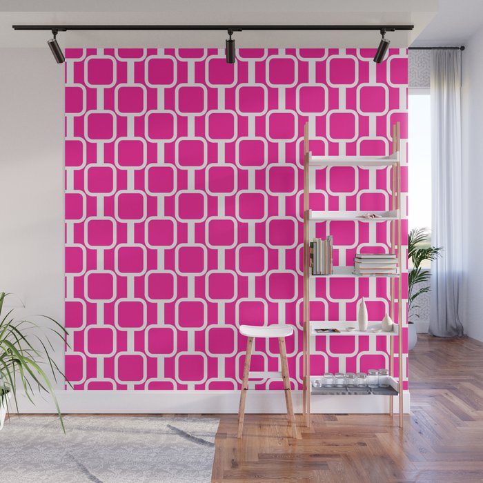 Mod Links Retro Geometric Pattern in Hot Pink and White  Wall Mural Gallery Image 1
