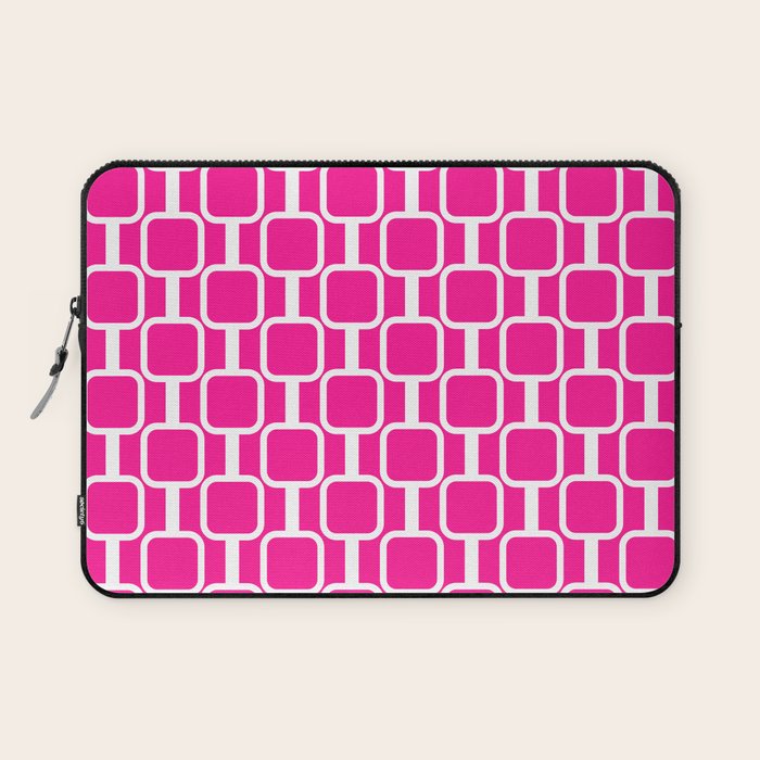 Mod Links Retro Geometric Pattern in Hot Pink and White  Laptop Sleeve Gallery Image 1