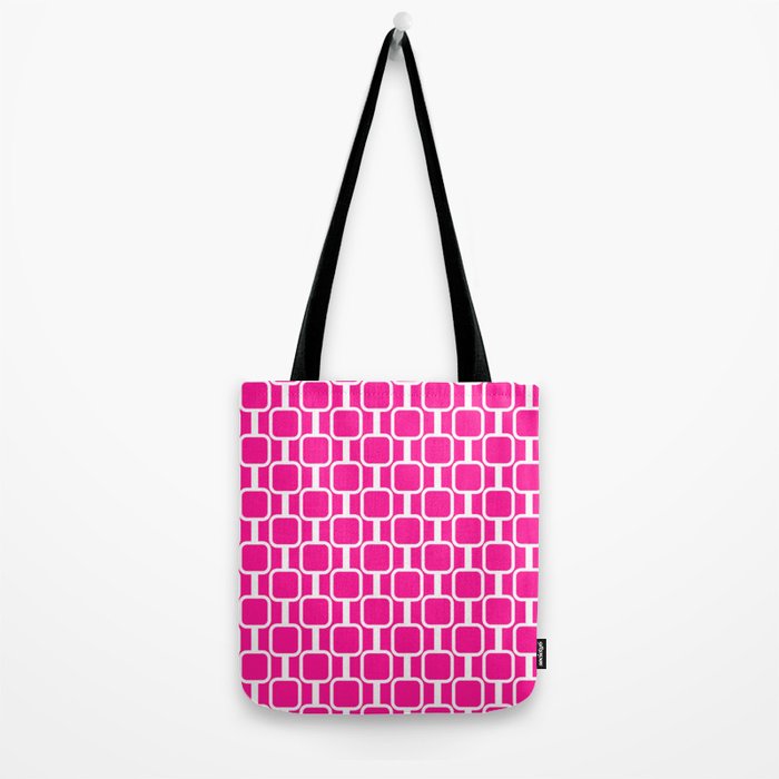 Mod Links Retro Geometric Pattern in Hot Pink and White  Tote Bag Gallery Image 2