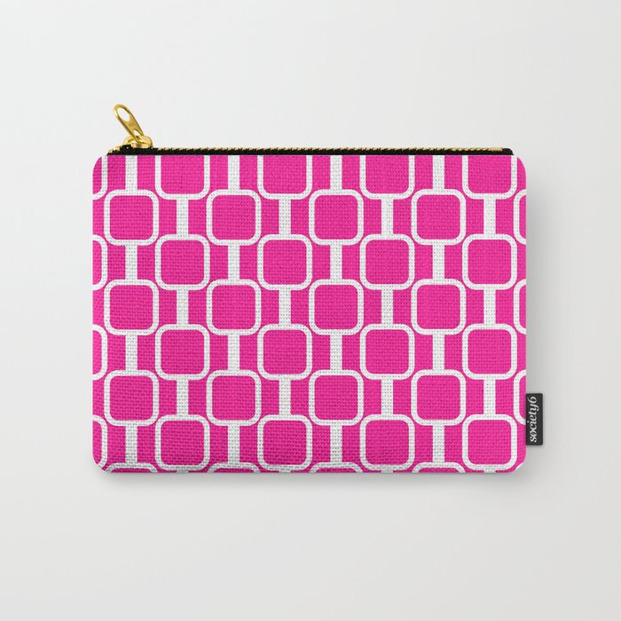 Mod Links Retro Geometric Pattern in Hot Pink and White  Carry All Pouch Gallery Image 1