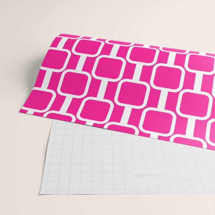 Mod Links Retro Geometric Pattern in Hot Pink and White  Wrapping Paper Gallery Image 2