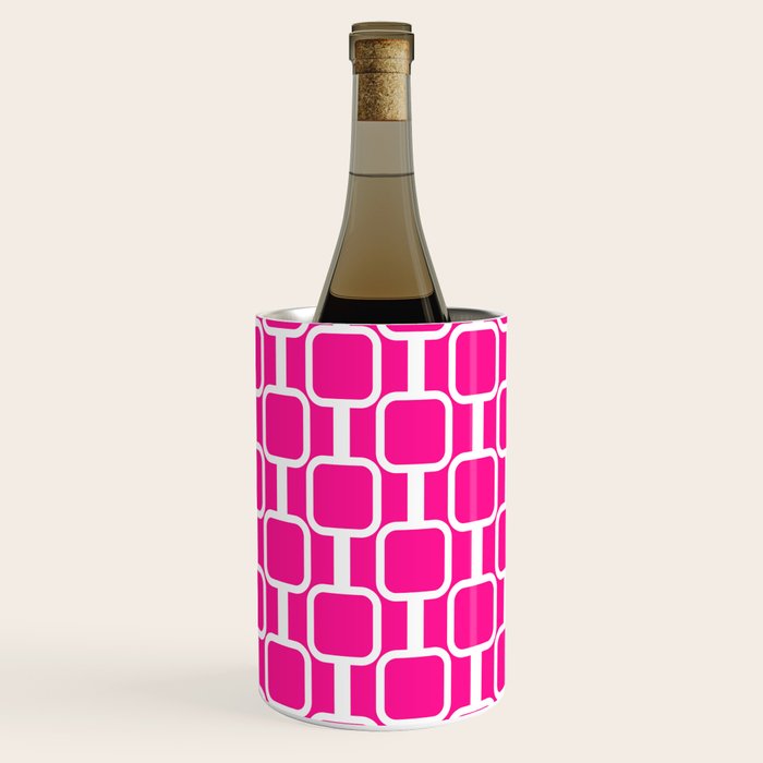 Mod Links Retro Geometric Pattern in Hot Pink and White  Wine Chiller Gallery Image 2