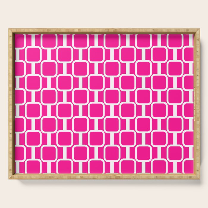 Mod Links Retro Geometric Pattern in Hot Pink and White  Serving Tray Gallery Image 1