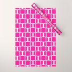 Mod Links Retro Geometric Pattern in Hot Pink and White  Wrapping Paper Gallery Image 1