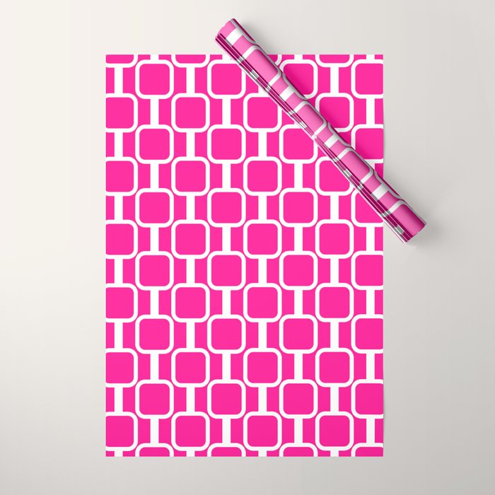 Mod Links Retro Geometric Pattern in Hot Pink and White  Wrapping Paper Gallery Image 1