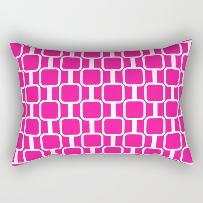 Mod Links Retro Geometric Pattern in Hot Pink and White  Rectangular Pillow Gallery Image 1
