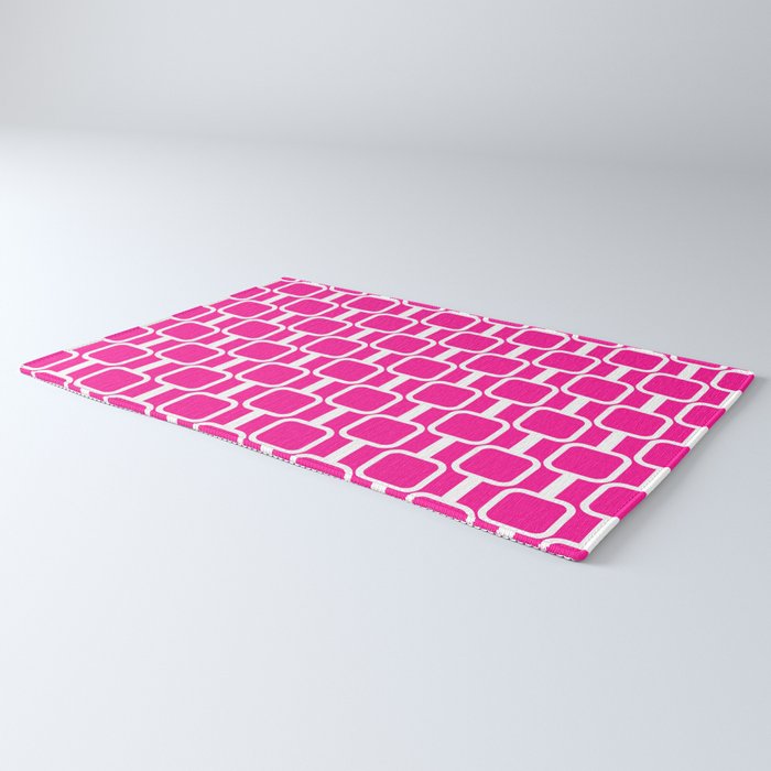 Mod Links Retro Geometric Pattern in Hot Pink and White  Rug Gallery Image 3