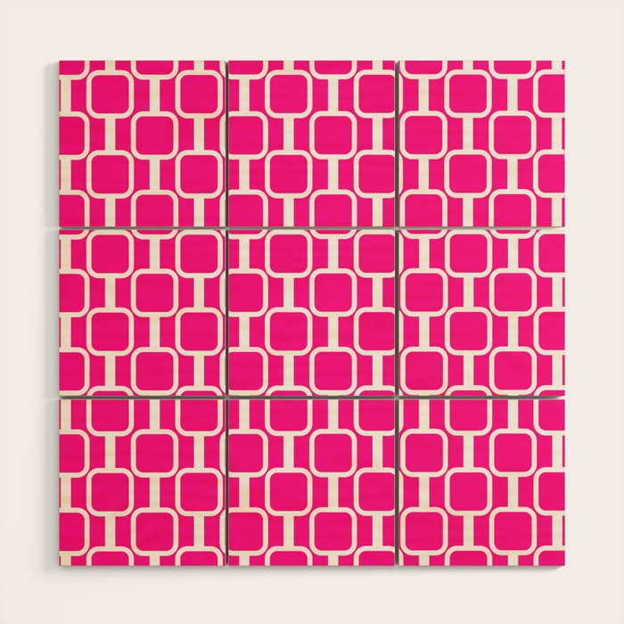 Mod Links Retro Geometric Pattern in Hot Pink and White  Wood Wall Art Gallery Image 1