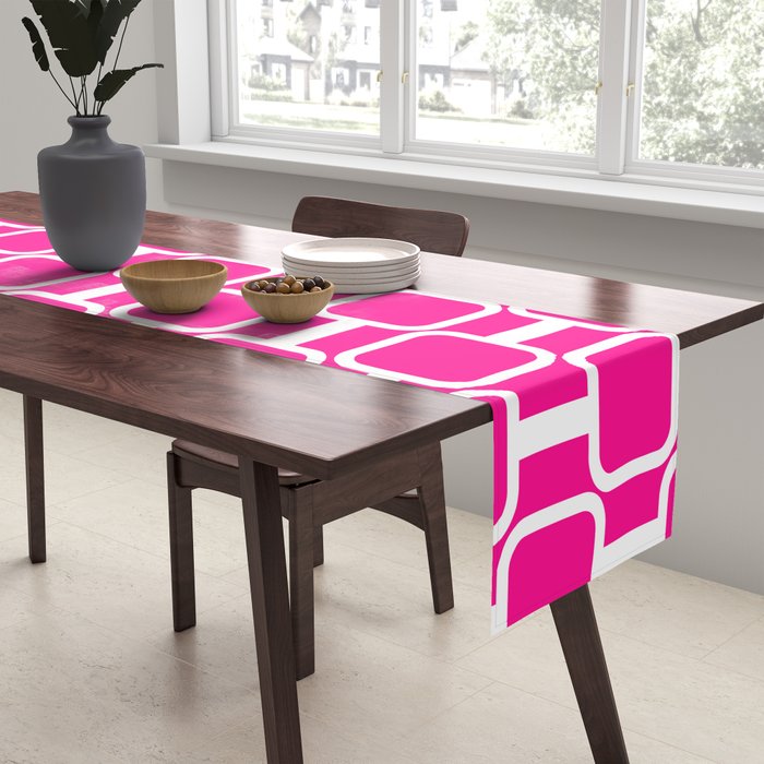 Mod Links Retro Geometric Pattern in Hot Pink and White  Table Runner Gallery Image 2
