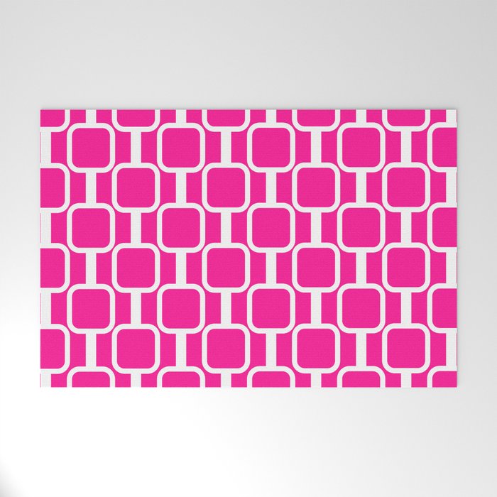 Mod Links Retro Geometric Pattern in Hot Pink and White  Welcome Mat Gallery Image 1