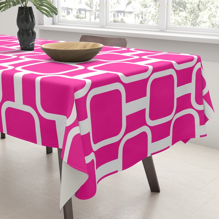 Mod Links Retro Geometric Pattern in Hot Pink and White  Tablecloth Gallery Image 3