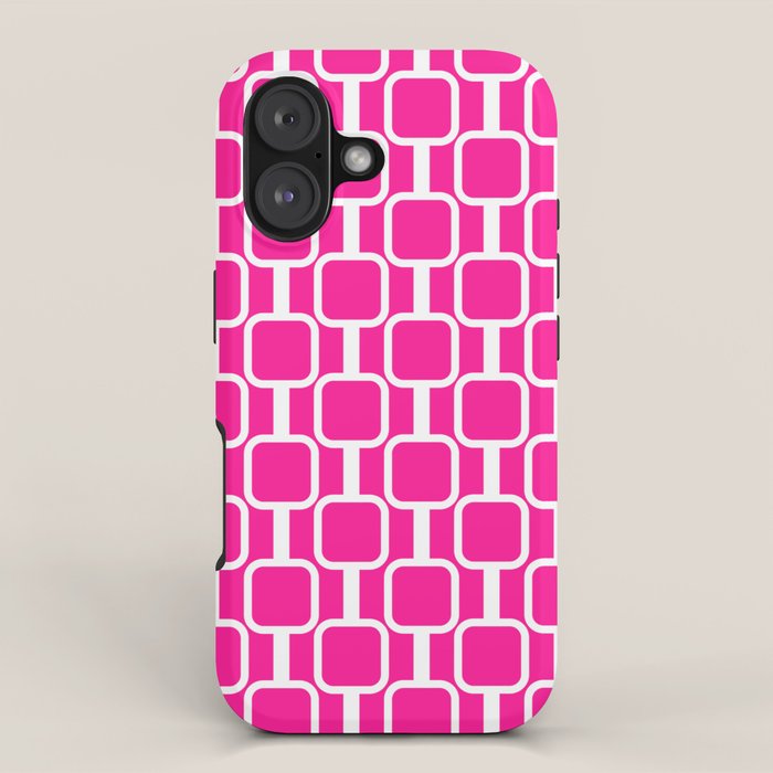 Mod Links Retro Geometric Pattern in Hot Pink and White  iPhone Case Gallery Image 1