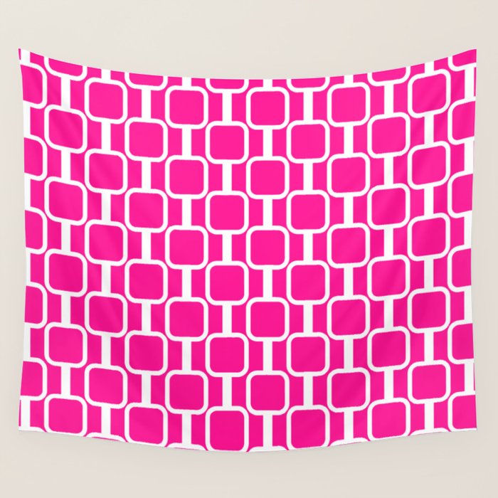 Mod Links Retro Geometric Pattern in Hot Pink and White  Wall Tapestry Gallery Image 4