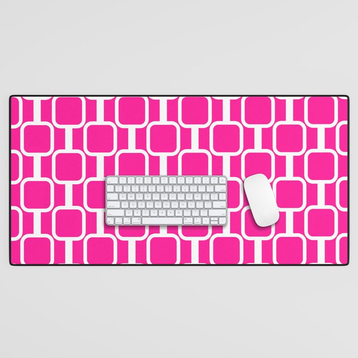 Mod Links Retro Geometric Pattern in Hot Pink and White  Desk Mat Gallery Image 1