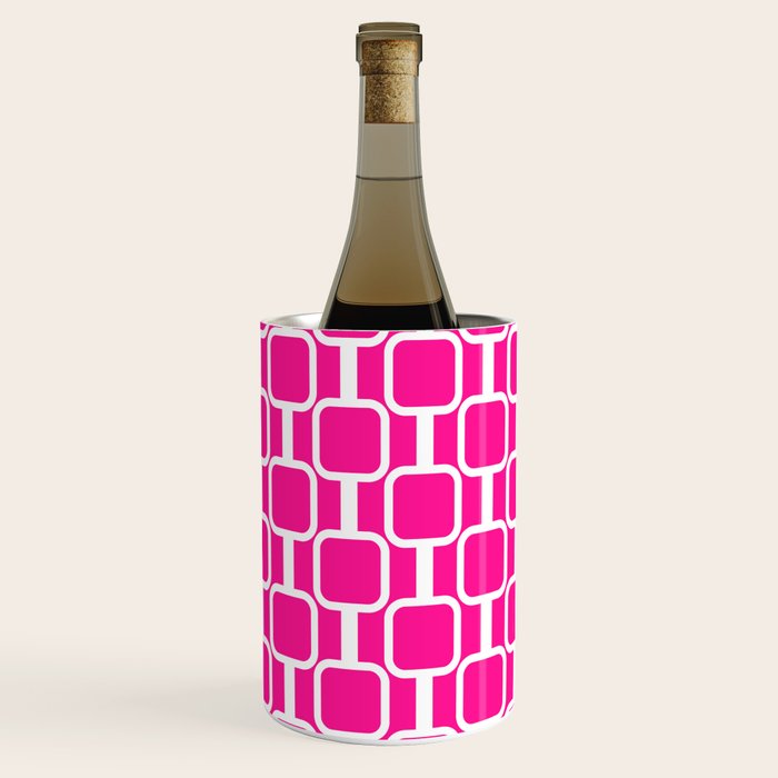 Mod Links Retro Geometric Pattern in Hot Pink and White  Wine Chiller Gallery Image 1