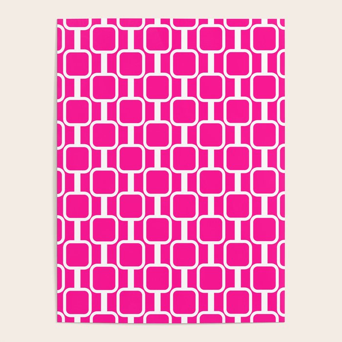 Mod Links Retro Geometric Pattern in Hot Pink and White  Poster Gallery Image 4