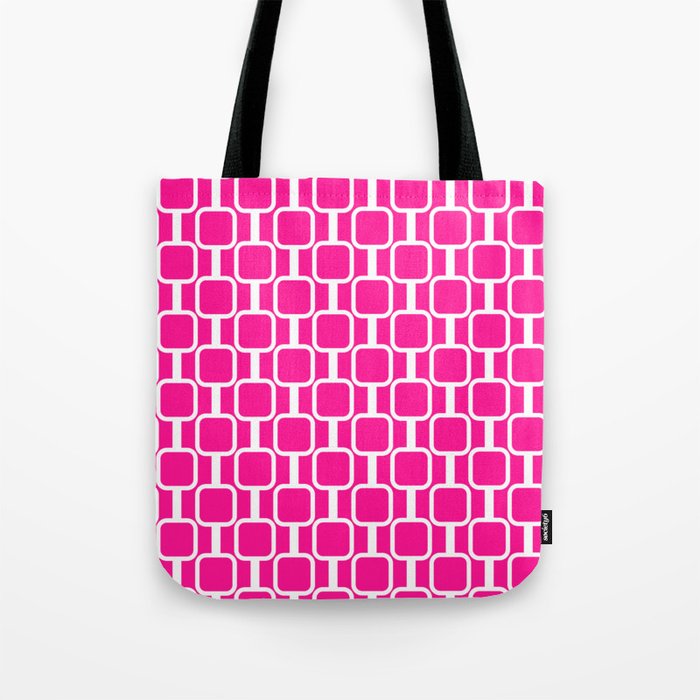 Mod Links Retro Geometric Pattern in Hot Pink and White  Tote Bag Gallery Image 1