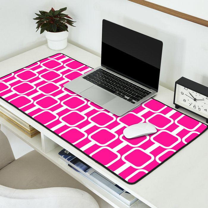 Mod Links Retro Geometric Pattern in Hot Pink and White  Desk Mat Gallery Image 2