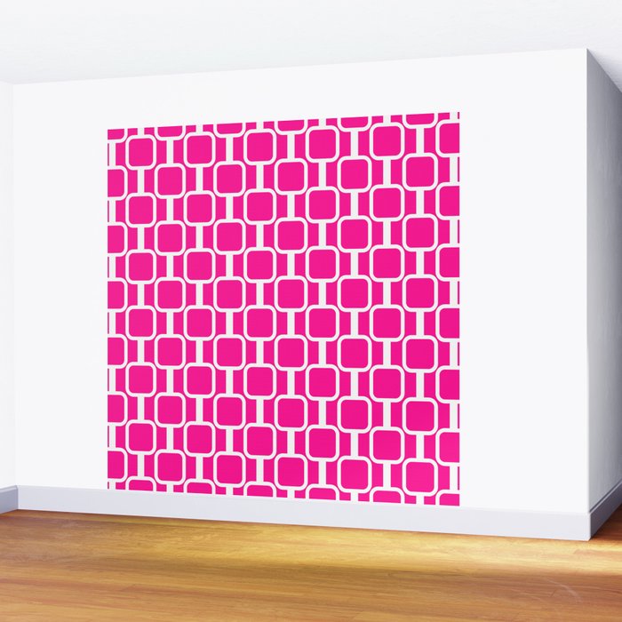 Mod Links Retro Geometric Pattern in Hot Pink and White  Wall Mural Gallery Image 2