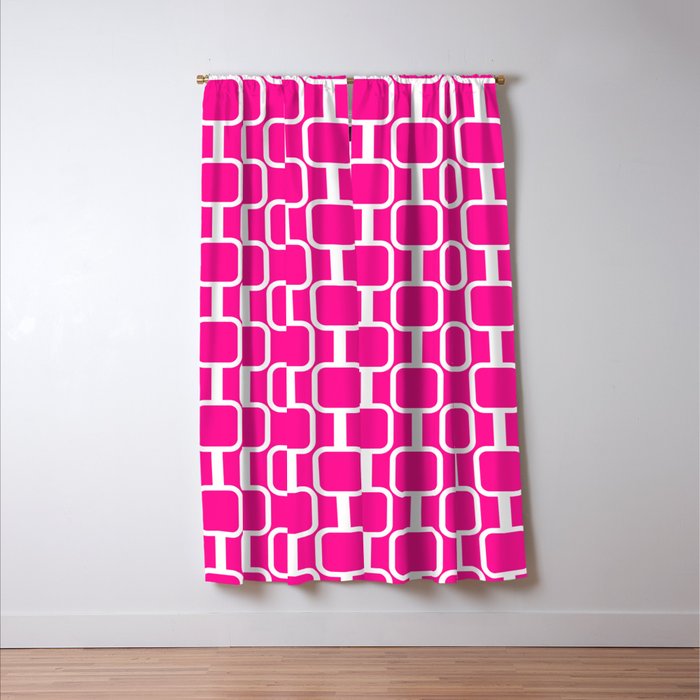 Mod Links Retro Geometric Pattern in Hot Pink and White  Window Curtain Gallery Image 3