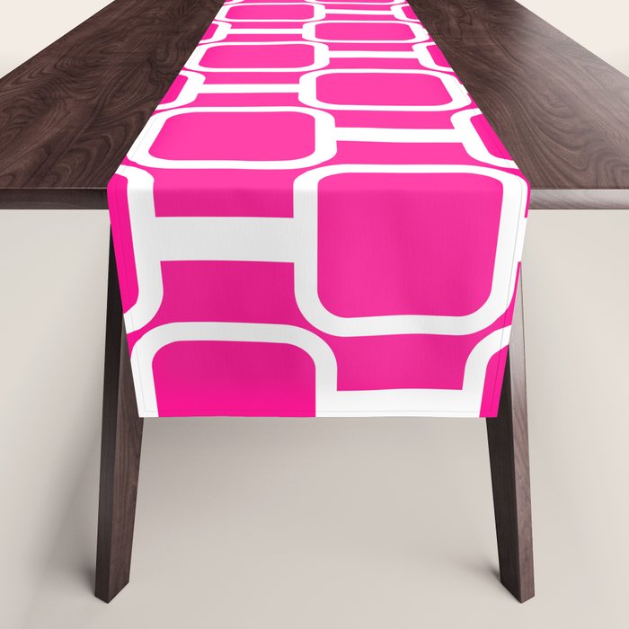Mod Links Retro Geometric Pattern in Hot Pink and White  Table Runner Gallery Image 1