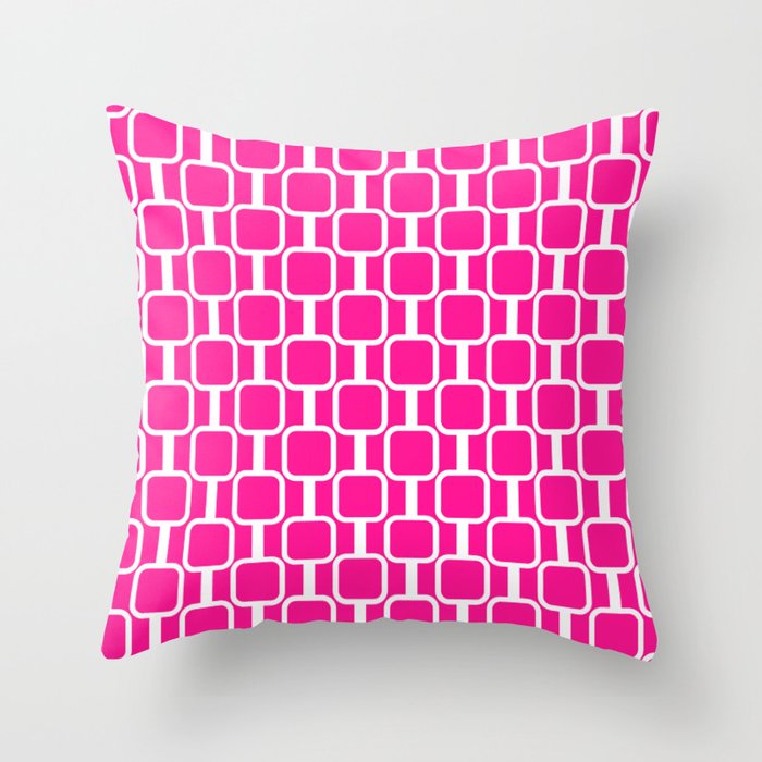 Mod Links Retro Geometric Pattern in Hot Pink and White  Throw Pillow Gallery Image 1