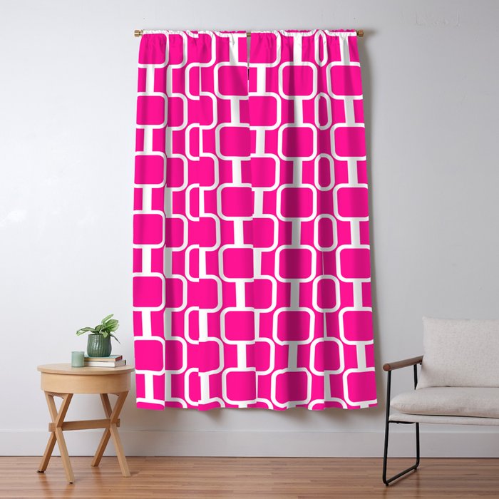 Mod Links Retro Geometric Pattern in Hot Pink and White  Window Curtain Gallery Image 5