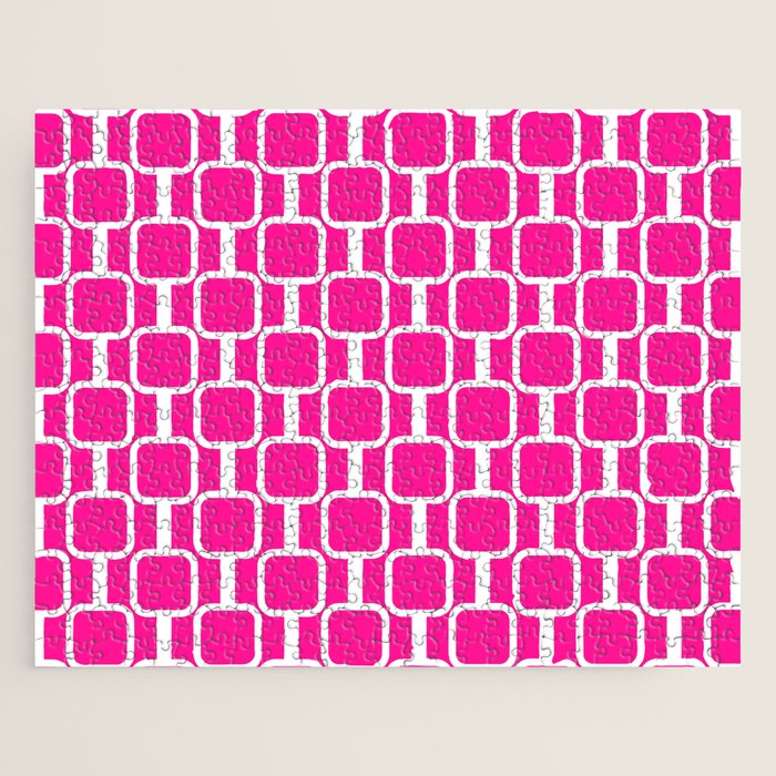 Mod Links Retro Geometric Pattern in Hot Pink and White  Jigsaw Puzzle Gallery Image 1