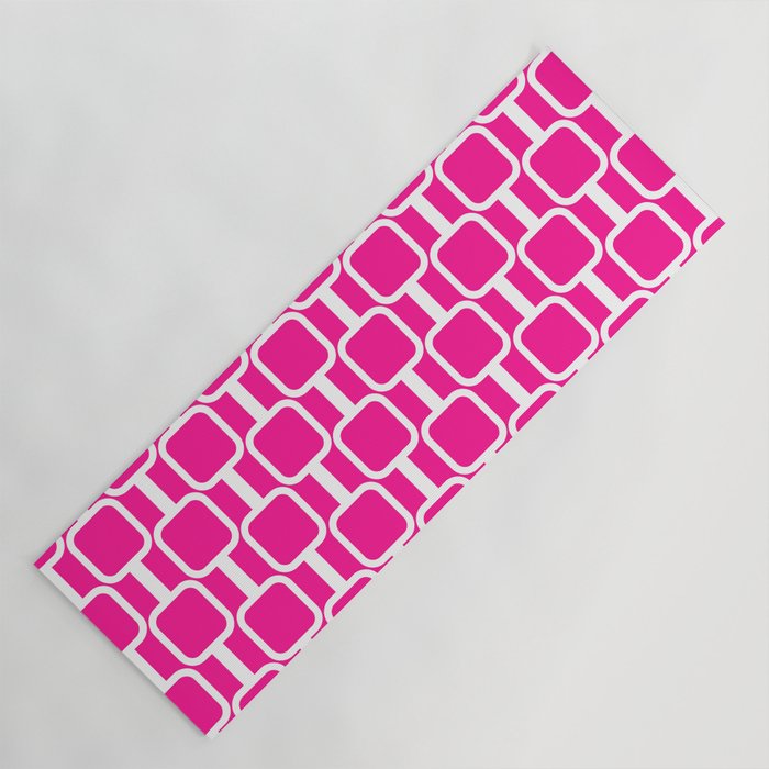 Mod Links Retro Geometric Pattern in Hot Pink and White  Yoga Mat Gallery Image 1