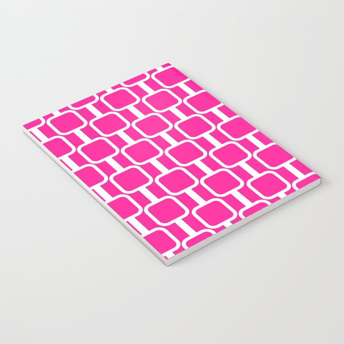 Mod Links Retro Geometric Pattern in Hot Pink and White  Notebook Gallery Image 3