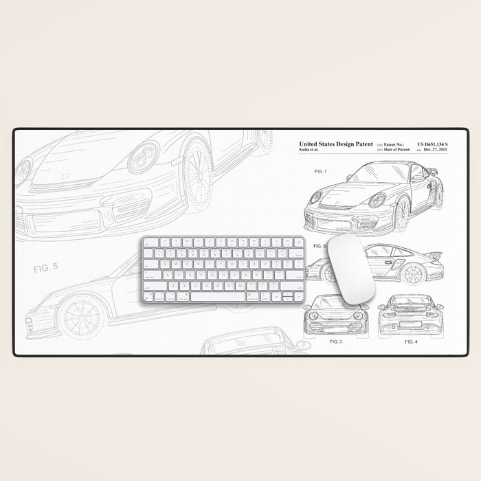 Supercar Sports Car Patent - Car Lover Classic Car Art - White Desk Mat Gallery Image 1