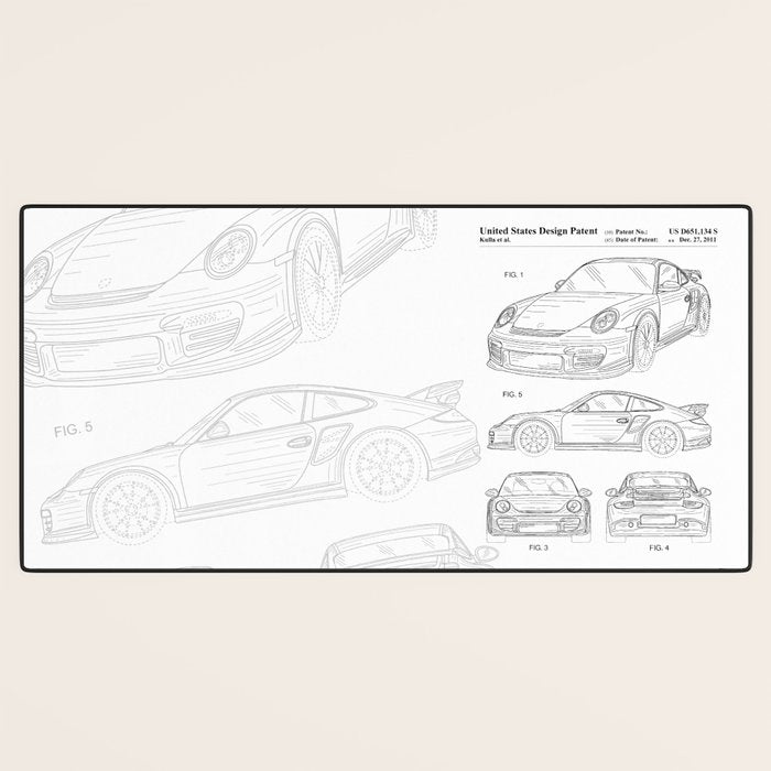 Supercar Sports Car Patent - Car Lover Classic Car Art - White Desk Mat Gallery Image 3