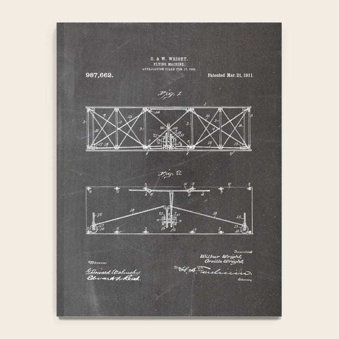 Wright Brother'S Plane Patent - Aviation Art - Black Chalkboard Notebook Gallery Image 4