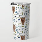 Highland Cow, Highland Cows with Flowers, Flower Crown, Floral Print, Watercolor Travel Mug Gallery Image 3